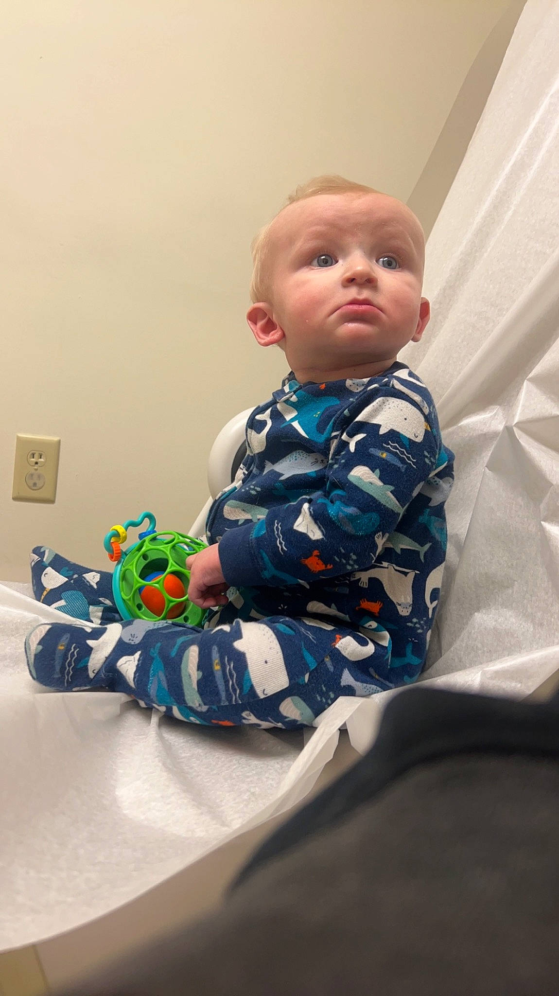 Franklin joined the competition — help win amazing prizes! baby, baby_toddler_clothing, child, comfort, linens, pattern, person, personal_protective_equipment, picture_frame, room, sitting, sleeve, t_shirt, toddler