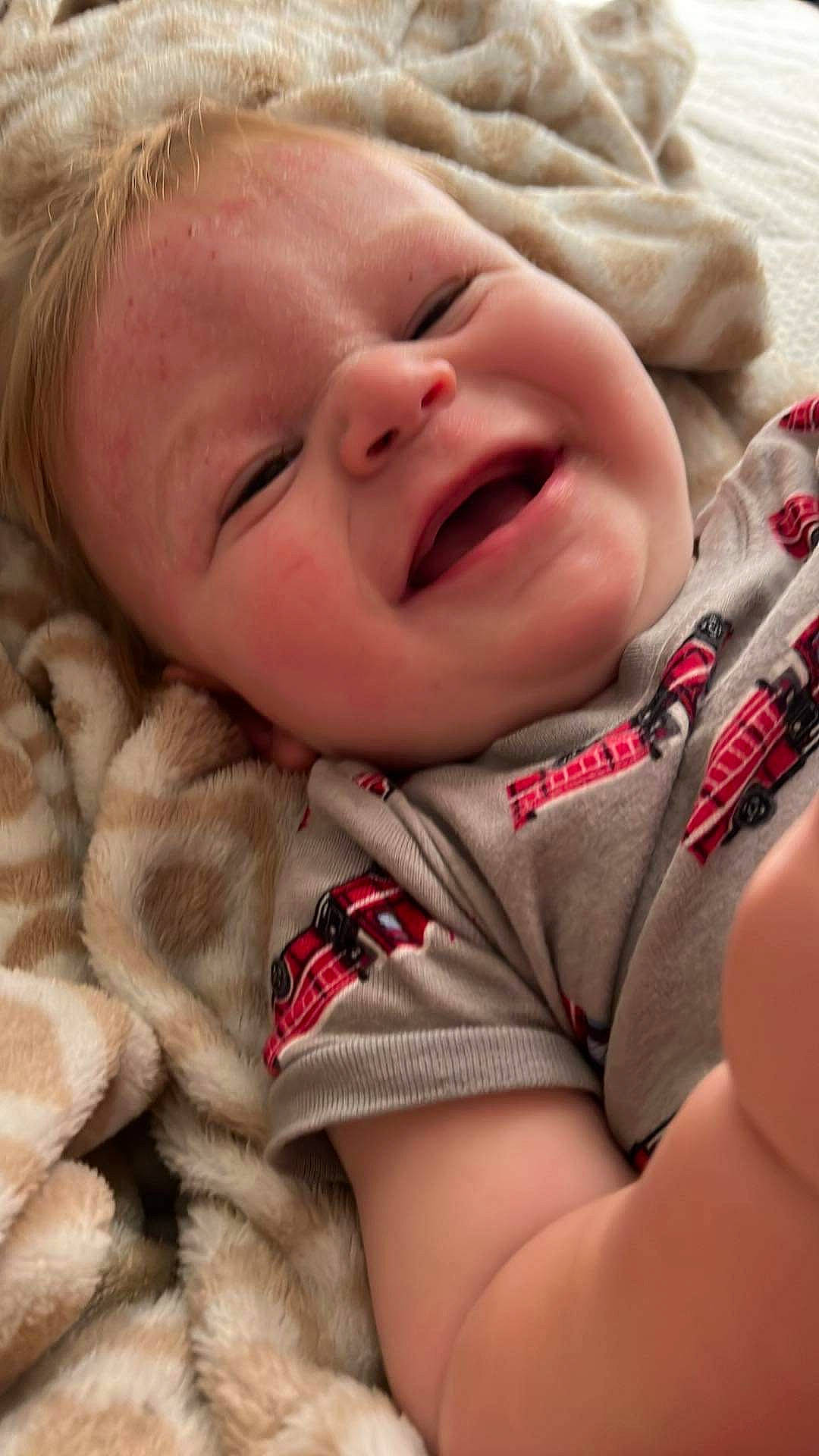 Wyatt joined the competition — help win amazing prizes! baby, baby_laughing, baby_products, baby_toddler_clothing, cheek, child, comfort, eye, eyebrow, face, happy, iris, linens, lip, mouth, nose, person, skin, smile, textile