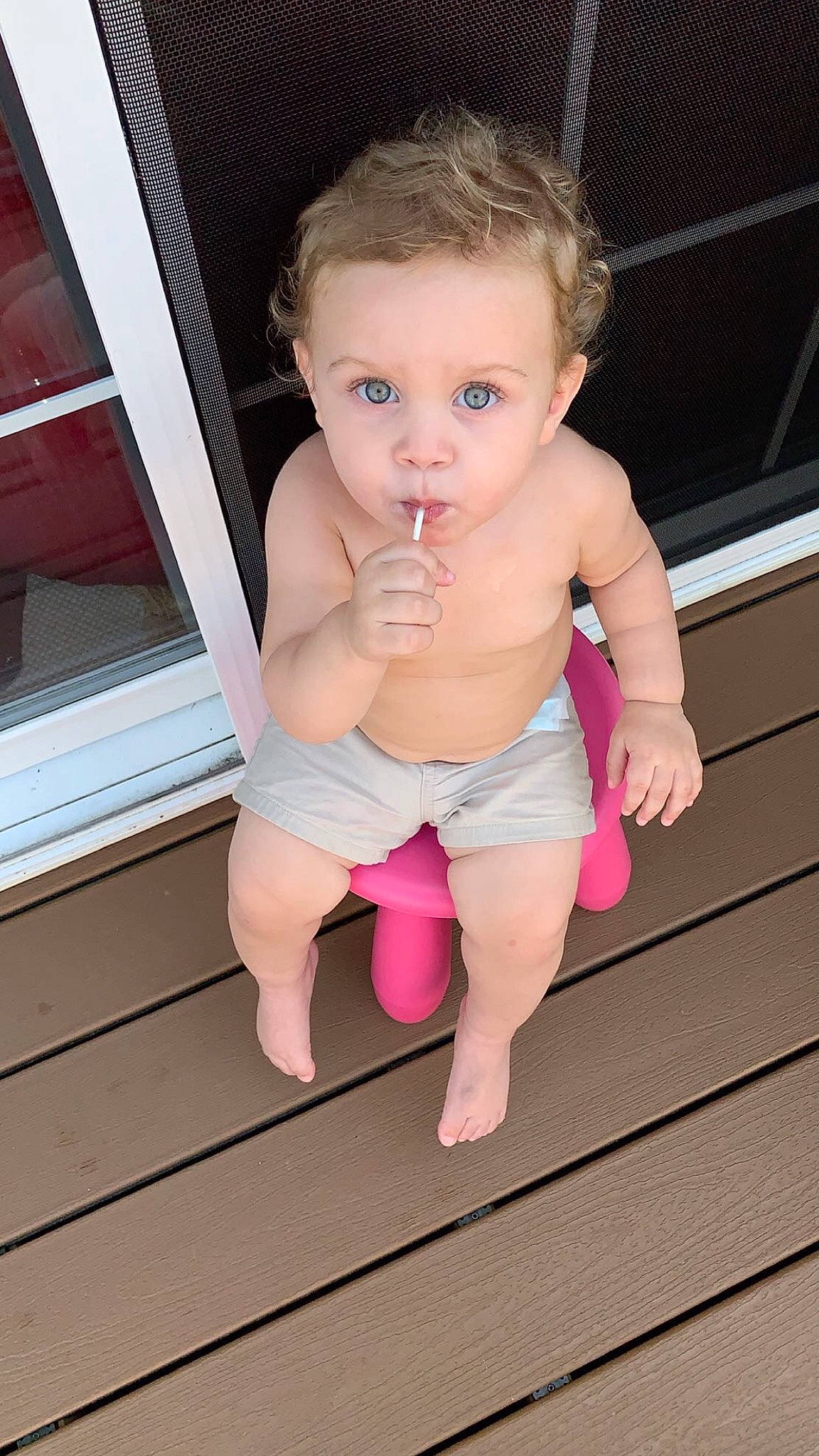 Noah joined the competition — help win amazing prizes! baby, baby_toddler_clothing, barefoot, cheek, child, diaper, eye, finger, leg, person, pink, sitting, skin, standing, thumb, toddler