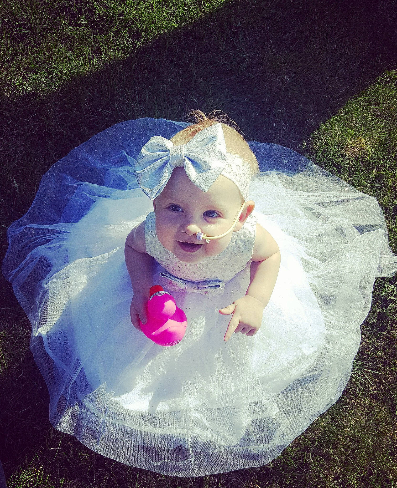 Alaska joined the competition — help win amazing prizes! baby, beauty, bridal_accessory, bride, child, costume, dress, flower, flower_girl, fun, grass, hair_accessory, head, headpiece, person, pink, product, sky, smile, toddler