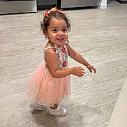 Scarlett is registered to the contest to win money with this photo: child, clothing, dancing, door, dress, face, female, footwear, girl, happy, hardwood, head, leisureactivities, person, photography, portrait, shoe, sitting, sleeve, wood
