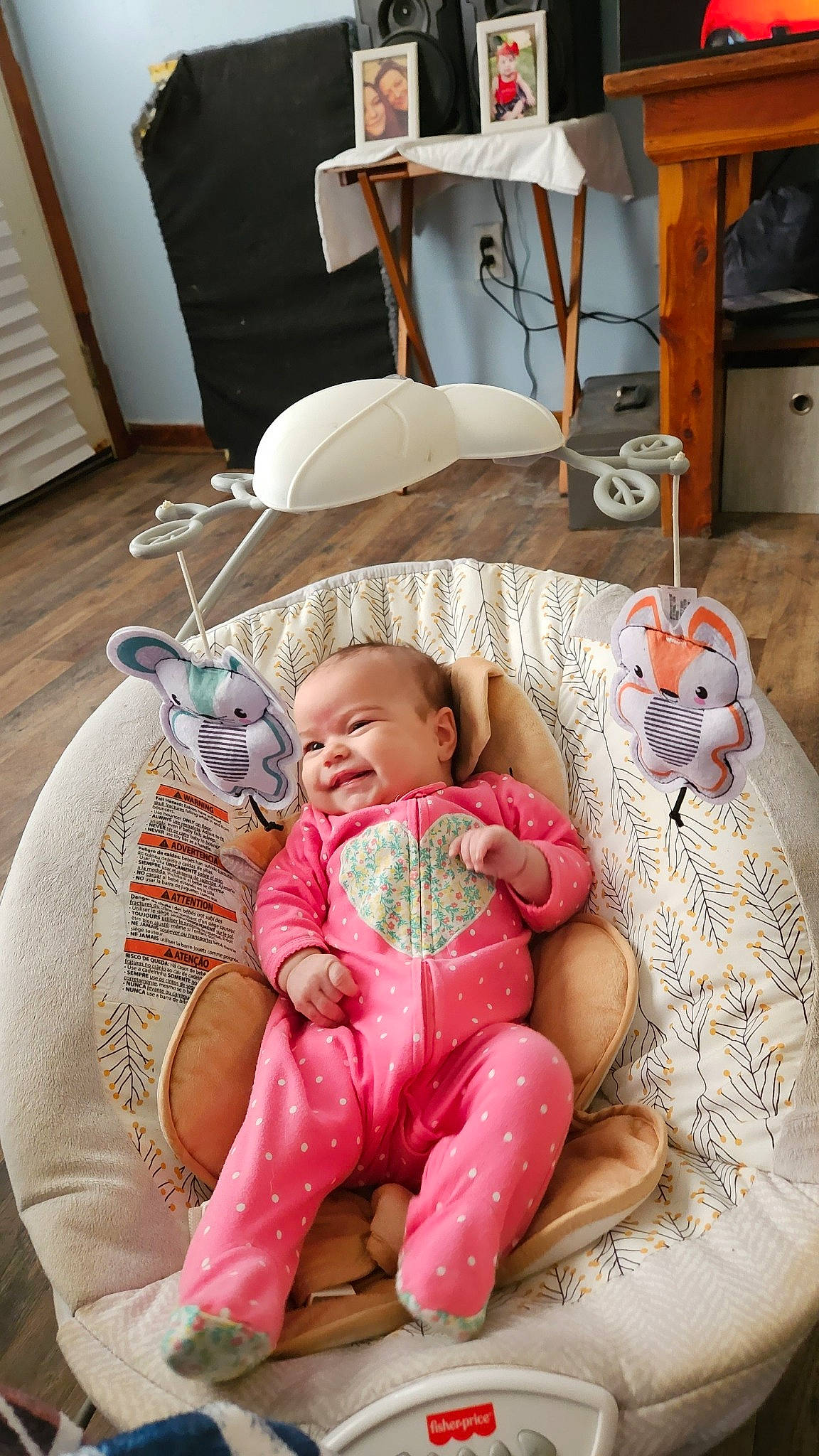Makenleigh is registered to the contest to win money with this photo: baby, baby_products, baby_toddler_clothing, bed, bedding, bedtime, cheek, child, comfort, door, flooring, joy, lamp, lap, linens, person, room, sitting, skin, stuffed_toy