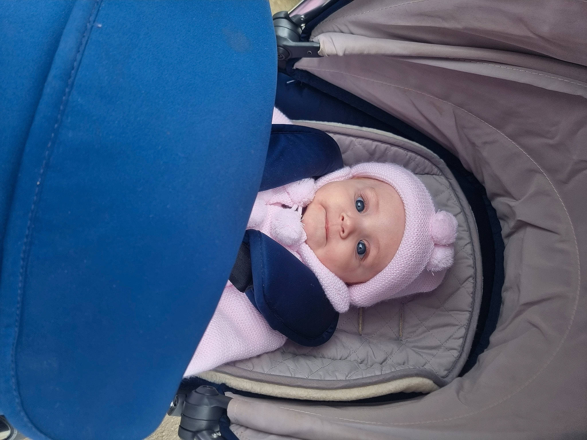 Imogen joined the competition — help win amazing prizes! auto_part, baby, baby_carriage, baby_products, baby_safety, baby_toddler_clothing, car_seat, child, comfort, electric_blue, fashion_accessory, fun, headwear, person, purple, sitting, smile, tints_and_shades, toddler, vehicle_door