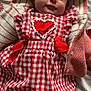 baby, child, smiling, face, hood, pink, red, white, dress, heart, patterned, blanket, clothing, cute, toddler, portrait, indoors, soft, warm, cozy