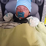 Kingston joined the competition — help win amazing prizes! newborn, baby, infant, sleeping, pacifier, car_seat, blue_hat, striped_hat, mittens, blanket, swaddled, portrait, face, closed_eyes, cozy, child, vehicle, safety_seat, indoor, photograph