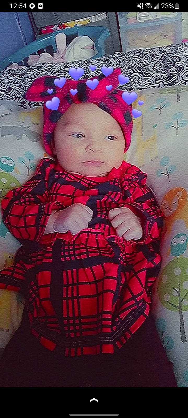 Alaina joined the competition — help win amazing prizes! baby_toddler_clothing, cheek, child, doll, dress, eye, fashion_accessory, hair_accessory, headpiece, lip, magenta, pattern, person, pink, plaid, purple, red, sleeve, tartan, toddler