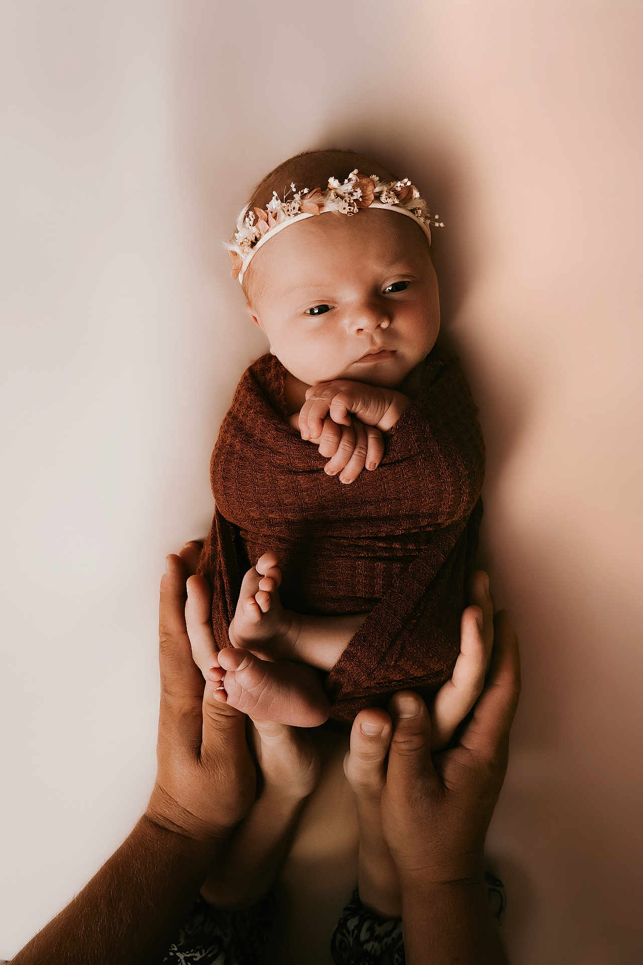 Judith a rejoint le concours — aidez-le/la à gagner de superbes lots ! newborn, baby, infant, hands, wrapped, blanket, flower_headband, soft_lighting, portrait, studio, cute, peaceful, tenderness, skin, human, child, family, love, protection, closeup