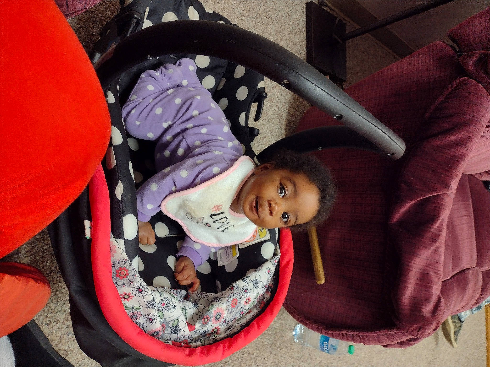 Mar'Shonda joined the competition — help win amazing prizes! auto_part, automotive_wheel_system, baby, baby_carriage, baby_products, baby_toddler_clothing, car_seat, chair, child, circle, comfort, fashion_accessory, fun, happy, headgear, magenta, pattern, person, room, sitting