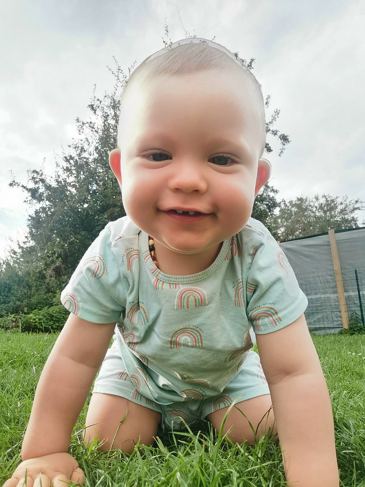 Lino participe au concours pour gagner de l'argent avec cette photo : baby, baby_toddler_clothing, chin, cloud, facial_expression, finger, flash_photography, grass, grass_family, happy, iris, joy, meadow, nose, people_in_nature, person, plant, skin, sky, smile