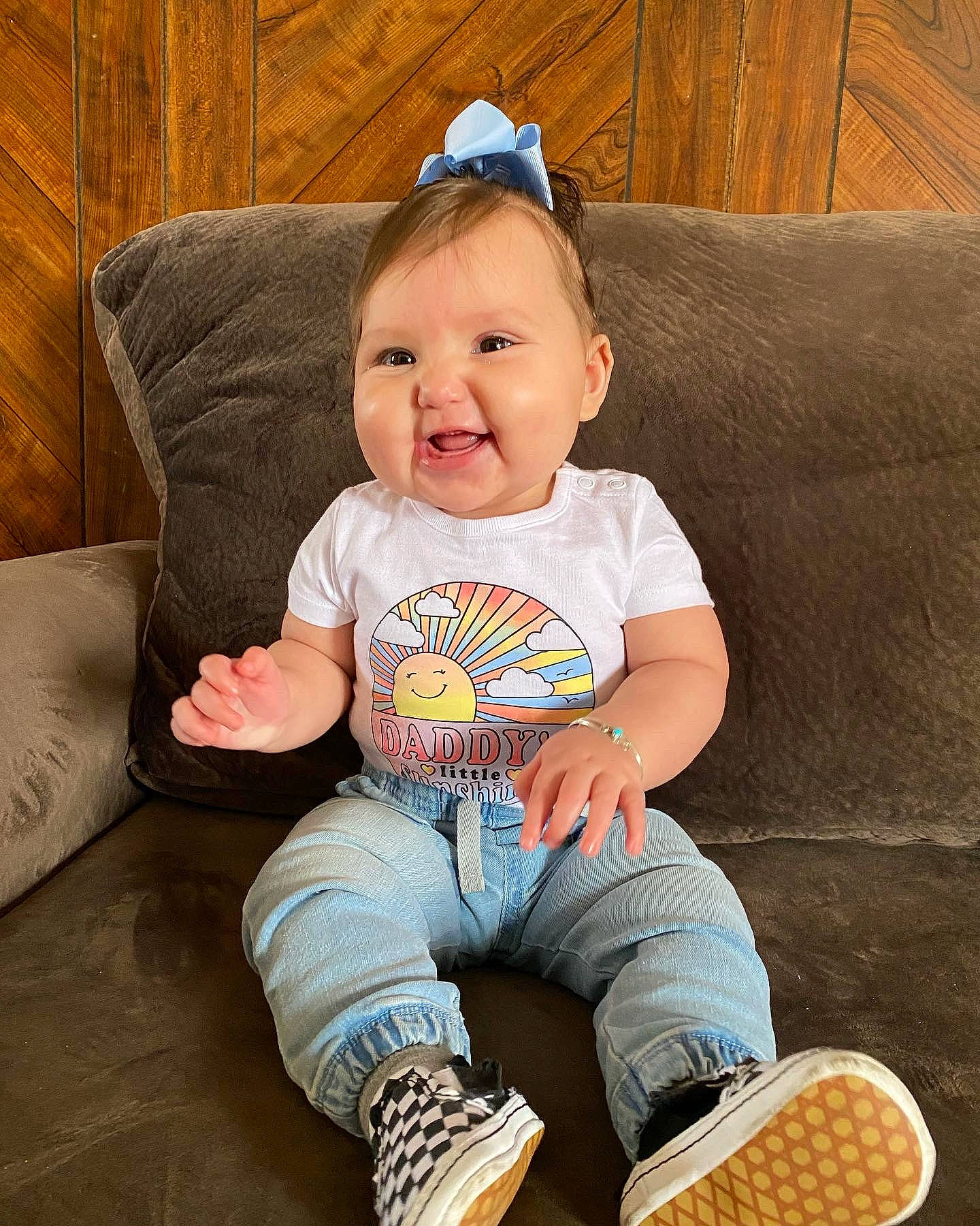 Aleeah joined the competition — help win amazing prizes! baby, baby_toddler_clothing, cheek, clothing, comfort, cool, couch, eye, face, finger, happy, person, product, sitting, skin, sleeve, smile, t_shirt, thigh, toddler