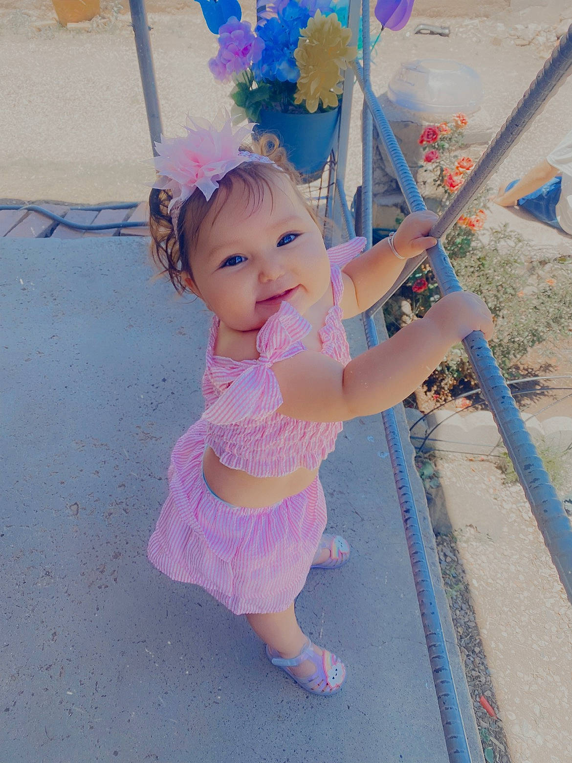 Aleeah joined the competition — help win amazing prizes! baby_toddler_clothing, blue, child, dress, electric_blue, fashion_accessory, fun, happy, hat, headpiece, headwear, leisure, magenta, party_supply, person, pink, play, purple, recreation, smile