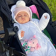 Hasrat joined the competition — help win amazing prizes! baby, bundle, child, closeup, cozy, cute, elephant_toy, grass, hand, infant, outdoor, peaceful, pink_hat, plush_toy, portrait, sleeping, soft_light, stroller, warm_clothing, white_snowsuit