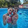 Emma Jean is registered to the contest to win money with this photo: child, children, pool, water, popsicle, summer, outdoor, backyard, swimwear, fun, happy, family, playing, floating, sunlight, blue_sky, trees, fence, person, toddler