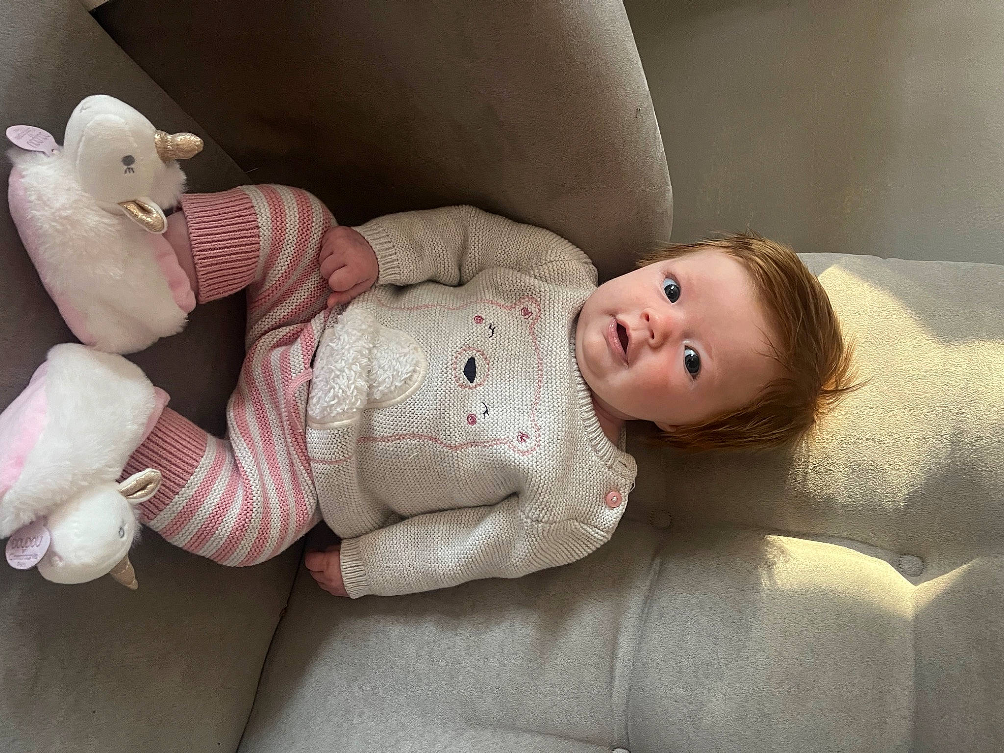 Eila is registered to the contest to win money with this photo: arm, baby, baby_sleeping, cheek, child, comfort, eye, flash_photography, fur, gesture, linens, person, room, sitting, skin, stuffed_toy, teddy_bear, textile, toy, wood