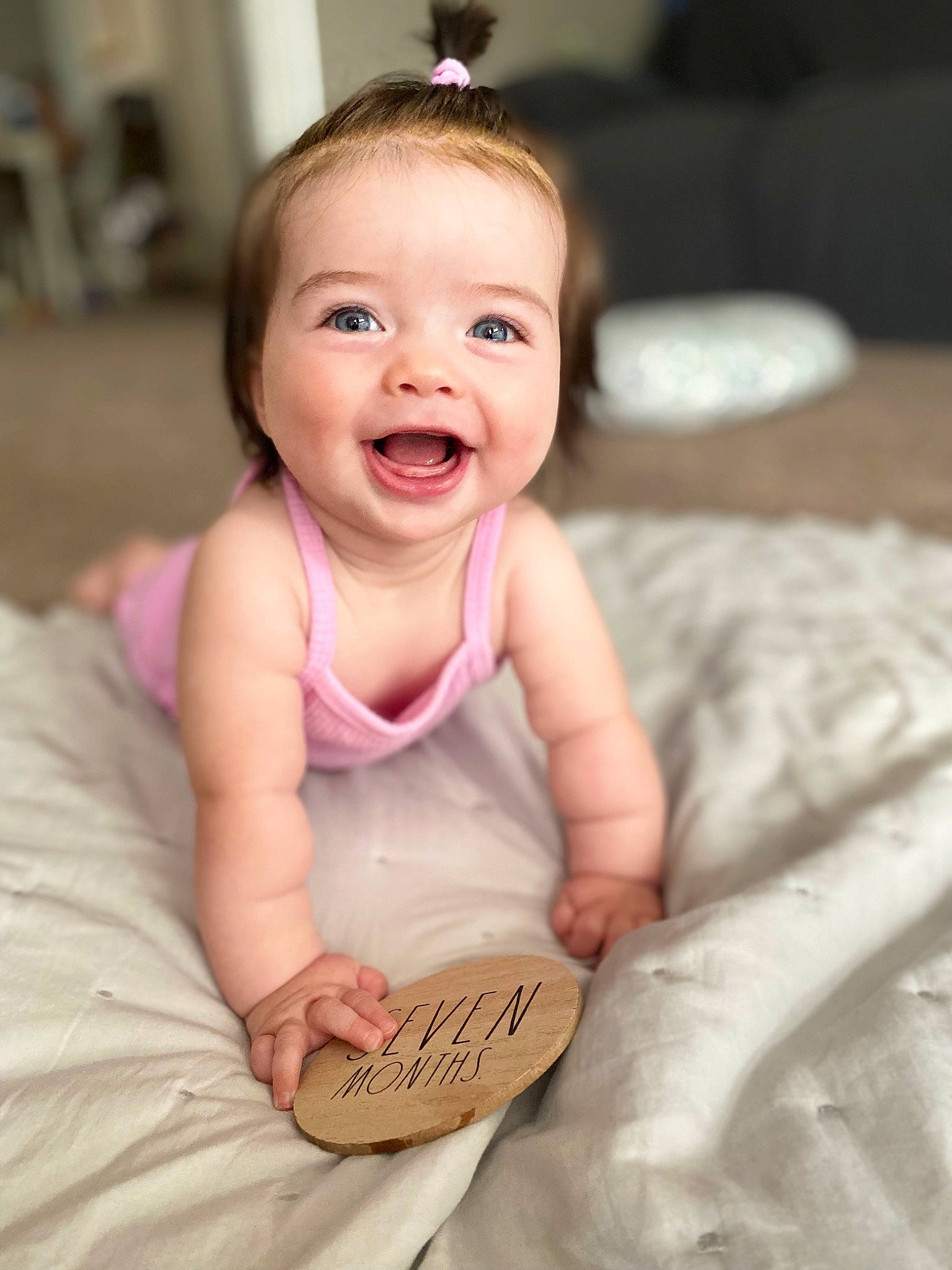 Sawyer joined the competition — help win amazing prizes! baby, baby_toddler_clothing, cheek, chin, comfort, eyebrow, facial_expression, finger, flooring, fun, happy, human, iris, mouth, nose, person, pink, skin, sleeve, smile