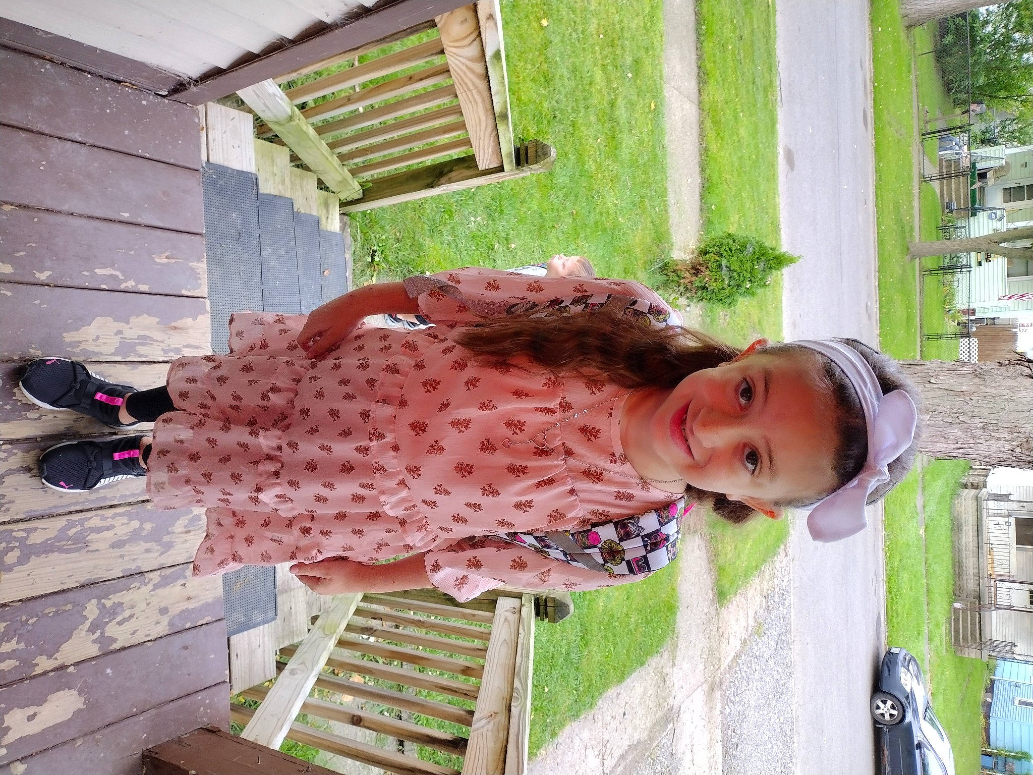 Giada joined the competition — help win amazing prizes! car, child, fun, grass, green, happy, house, joy, leisure, magenta, pattern, person, plant, toddler, tree, window, wood