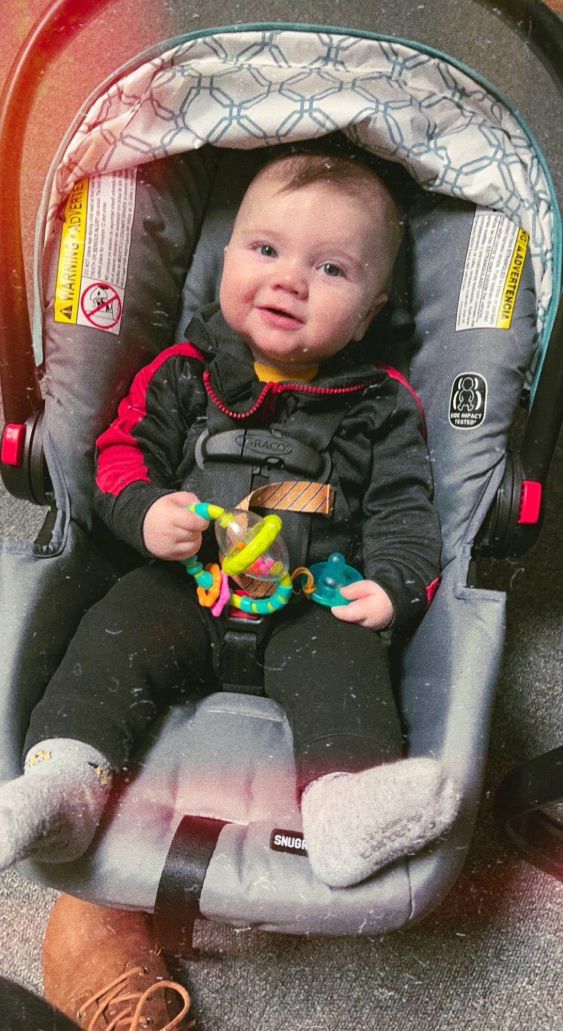 Dakotah is registered to the contest to win money with this photo: baby, baby_carriage, baby_products, baby_toddler_clothing, car_seat, child, comfort, face, fun, head, lap, motor_vehicle, person, photograph, product, sitting, skin, sleeve, smile, snapshot