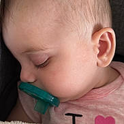 Aida joined the competition — help win amazing prizes! baby, sleeping, pacifier, blanket, pink_shirt, heart, close_up, face, infant, child, peaceful, soft_texture, cute, resting, indoors, young_child, head, ear, eyelashes, skin