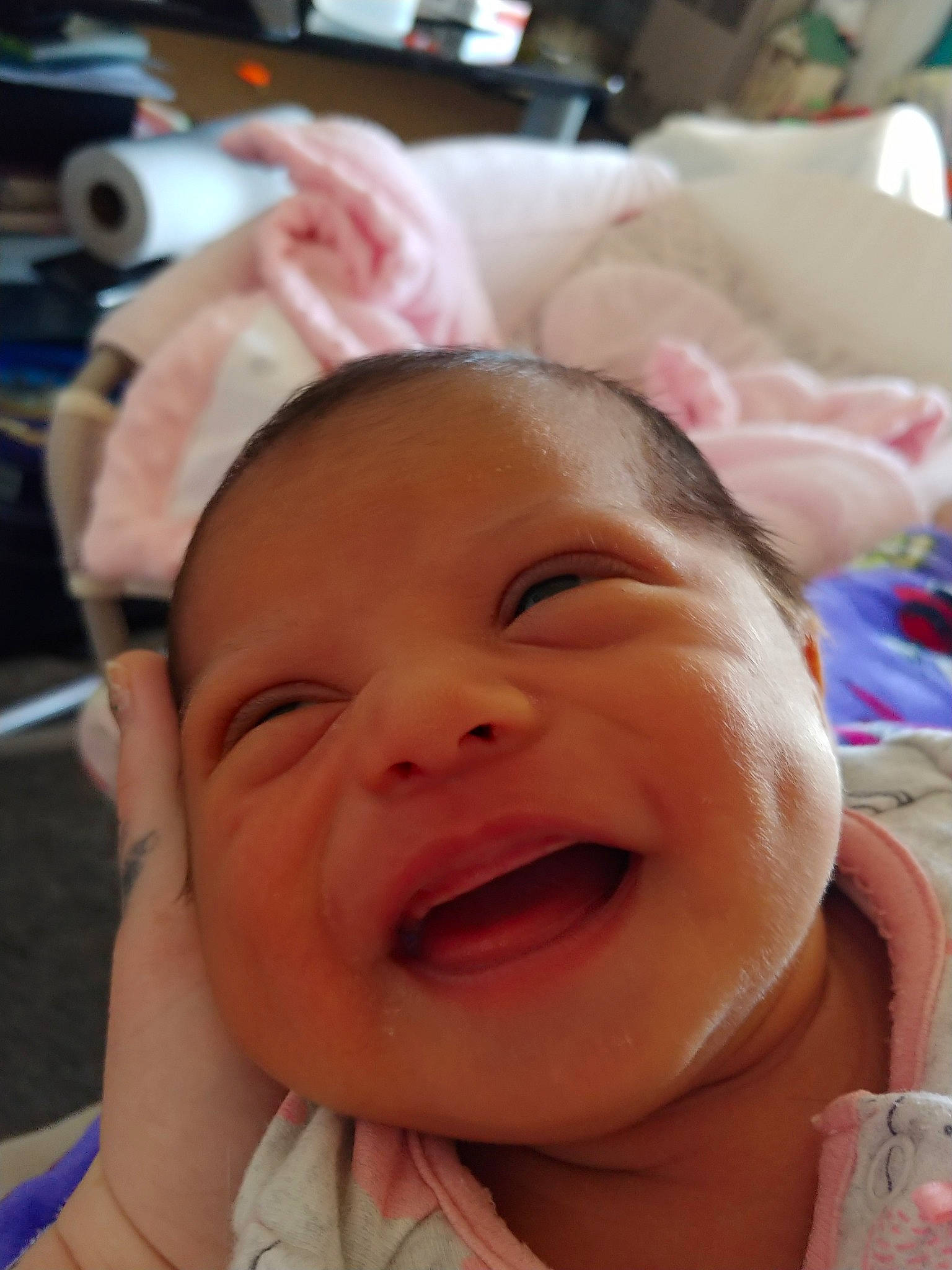 Leilani is registered to the contest to win money with this photo: baby, baby_making_funny_faces, cheek, child, chin, ear, face, facial_expression, forehead, head, headwear, laugh, lip, mouth, nose, person, skin, smile, toddler, yawn