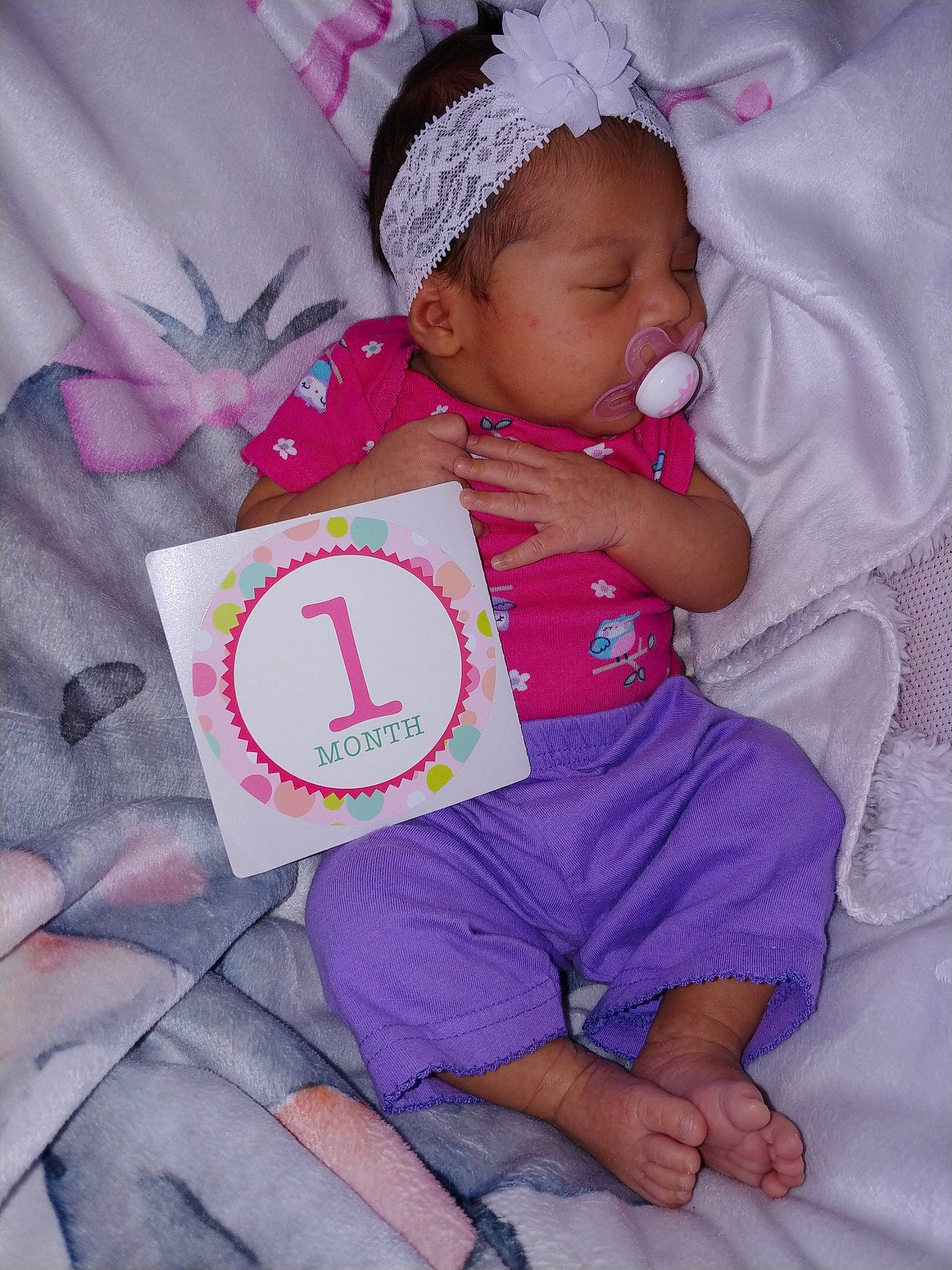 Leilani joined the competition — help win amazing prizes! baby, baby_products, baby_toddler_clothing, bedtime, birth, child, person, pink, product, purple, sleep, textile, toddler