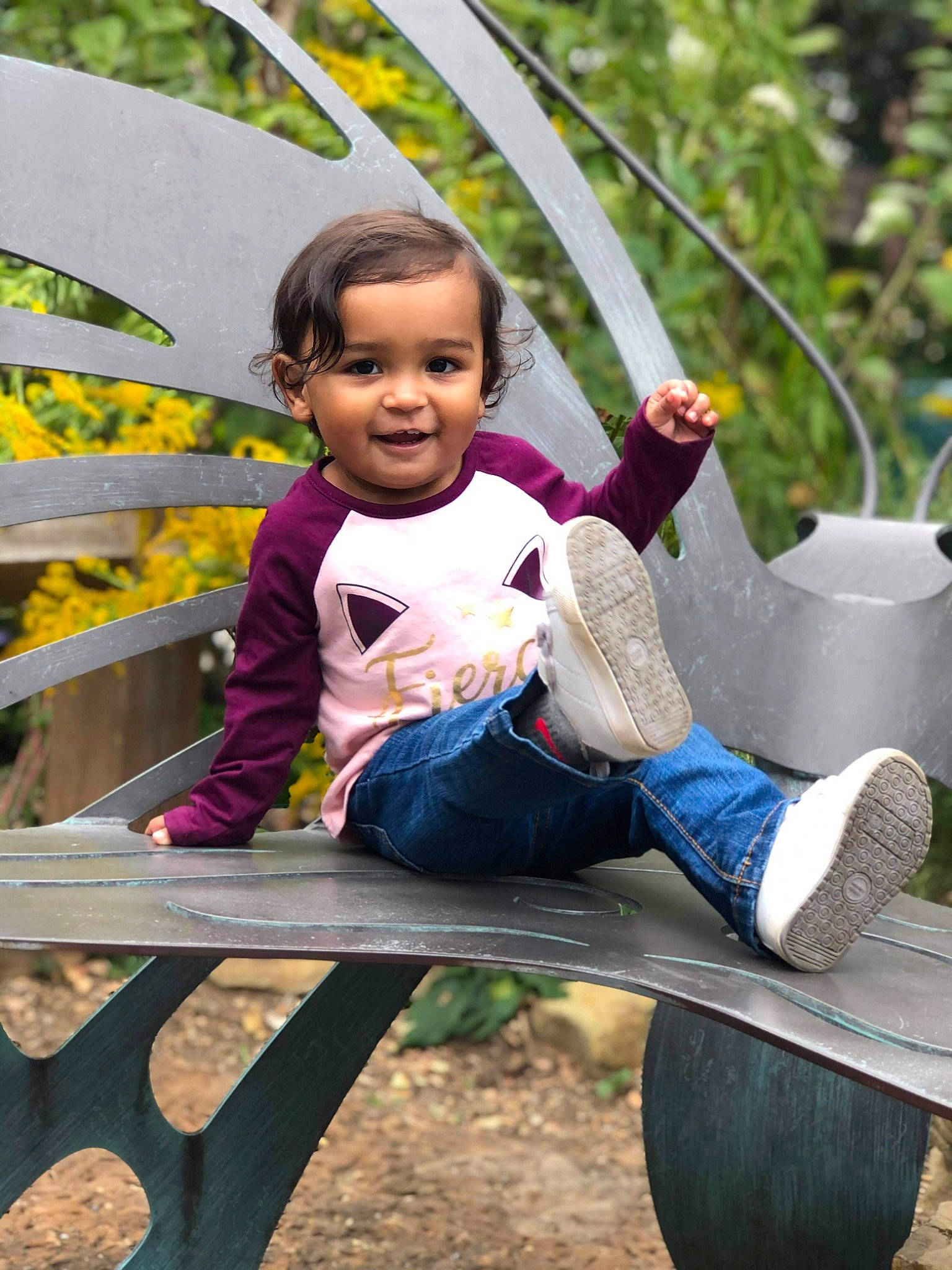 Mila Rose joined the competition — help win amazing prizes! baby_toddler_clothing, child, city, facial_expression, fun, grass, hairstyle, happy, jeans, joy, leaf, leg, leisure, outdoor_play_equipment, people_in_nature, person, public_space, recreation, shoe, sneakers