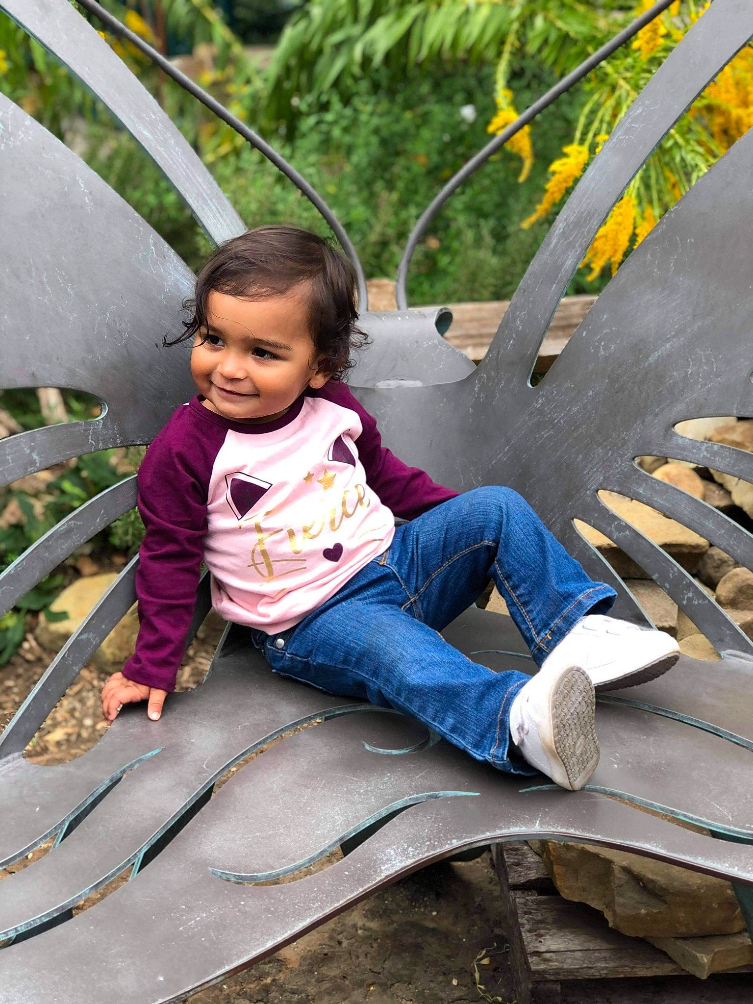 Mila Rose is registered to the contest to win money with this photo: baby_toddler_clothing, beauty, child, denim, fun, grass, happy, joy, leaf, leisure, mammal, person, plant, recreation, sitting, smile, sneakers, spring, toddler, tree