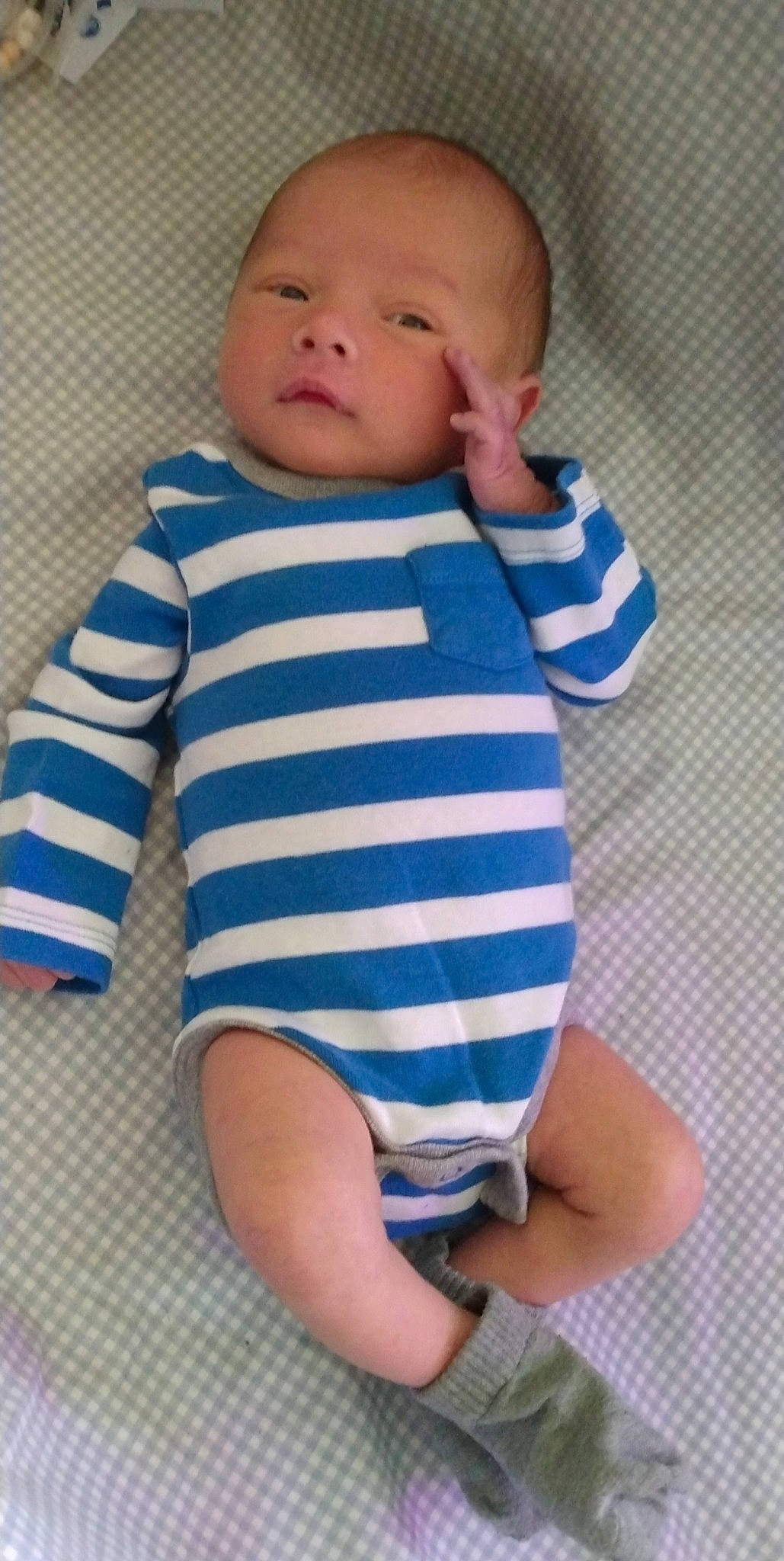 Trae Jr is registered to the contest to win money with this photo: baby, baby_products, baby_sleeping, baby_toddler_clothing, cheek, child, collar, comfort, electric_blue, linens, neck, pattern, person, skin, sleeve, t_shirt, thumb, toddler, watch