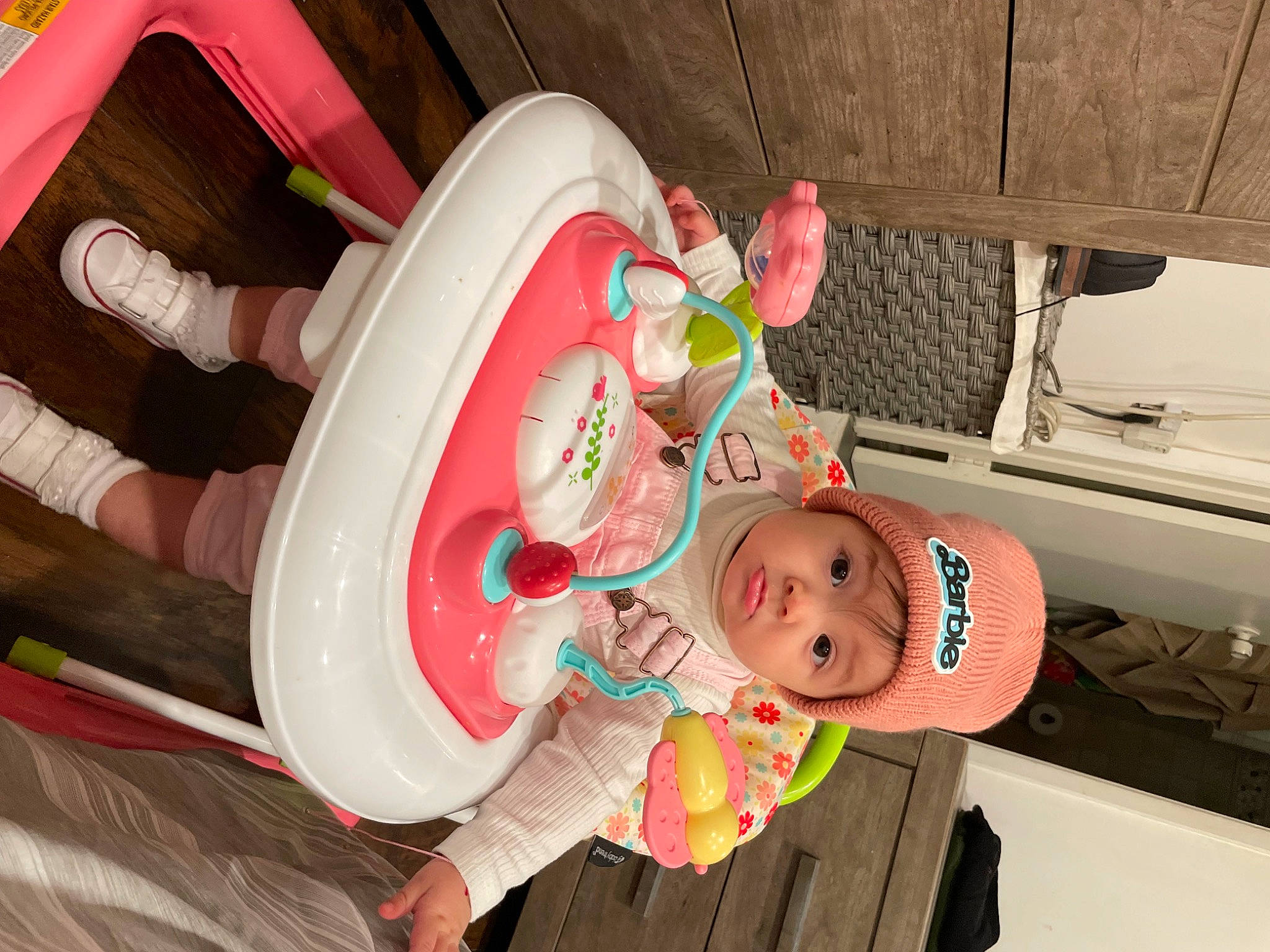 Camila is registered to the contest to win money with this photo: baby, baby_products, baby_toddler_clothing, baby_toys, child, circle, fun, happy, hat, headwear, person, pink, plastic, room, smile, toddler, toy, wood