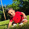 James Andrew Garcés joined the competition — help win amazing prizes! toddler, child, grass, outdoor, nature, sunlight, trees, blue_sky, red_shirt, shorts, baby, curious, crawling, daylight, summer, greenery, person, cute, portrait, playful