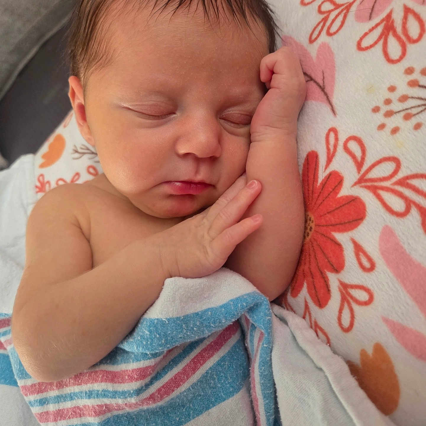 Sophia joined the competition — help win amazing prizes! newborn, baby, sleeping, blanket, pillow, face, skin, hair, hand, arm, closeup, indoors, resting, peaceful, child, infant, soft, comfort, cute, portrait