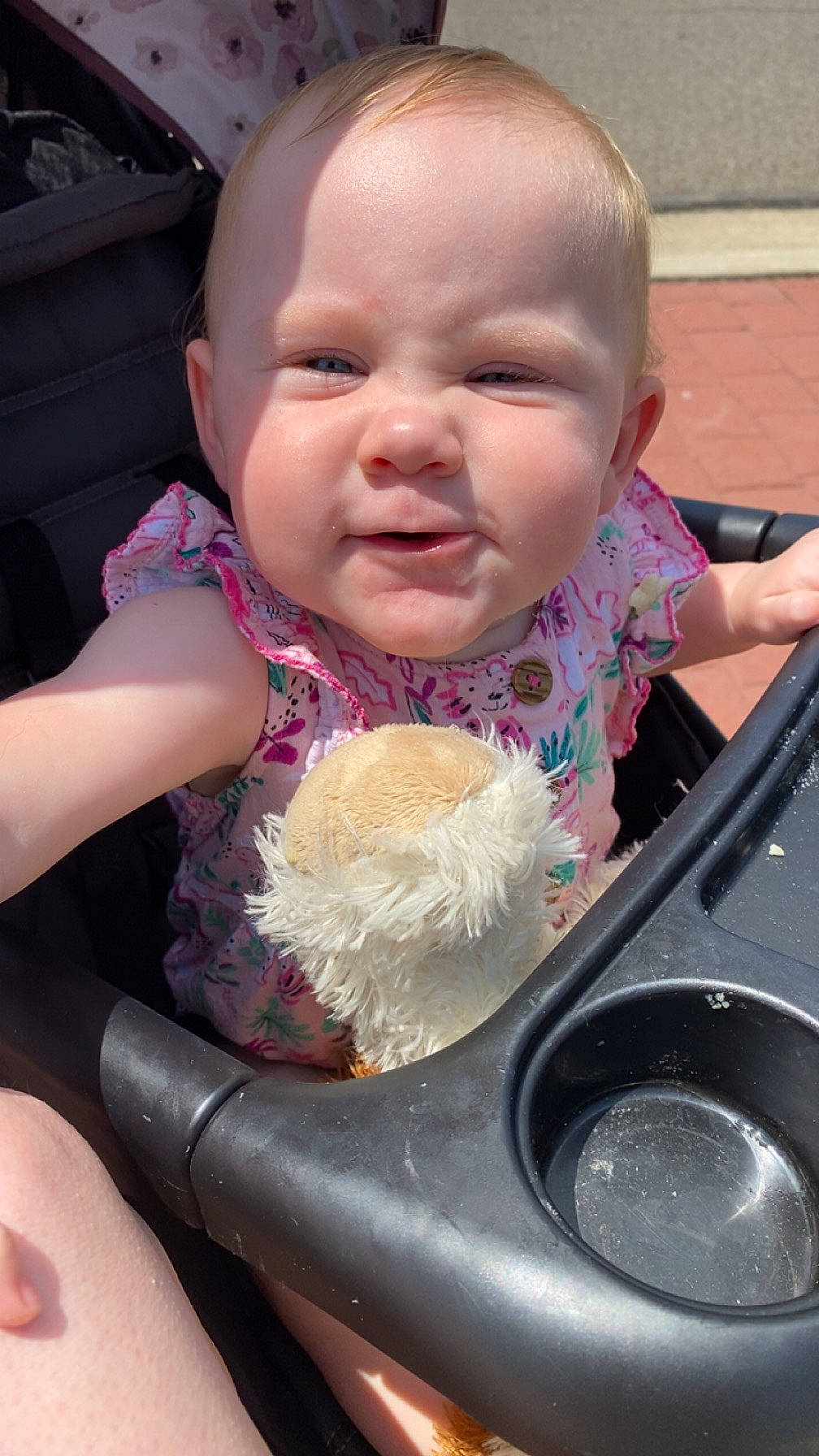 Lauryn joined the competition — help win amazing prizes! auto_part, baby, baby_products, baby_toddler_clothing, car_seat, cheek, child, fun, happy, person, pink, product, sitting, skin, toddler, vacation