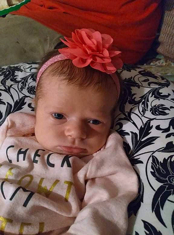 Isabelle joined the competition — help win amazing prizes! baby, baby_products, baby_toddler_clothing, brown_hair, cheek, child, chin, comfort, flower, happy, headband, linens, lip, pattern, person, petal, pink, product, skin, textile