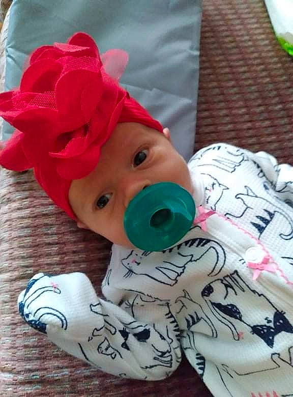 Isabelle joined the competition — help win amazing prizes! baby, baby_products, baby_toddler_clothing, cap, carmine, cheek, child, eye, happy, hat, headwear, linens, pattern, person, personal_protective_equipment, pink, plush, stuffed_toy, sun_hat, toddler