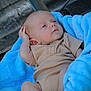 Waylon Hood joined the competition — help win amazing prizes! baby, infant, blue_blanket, striped_clothing, relaxing, outdoor, skin, face, head, hand, foot, newborn, portrait, resting, cute, soft_texture, casual, young_child, person, natural_light