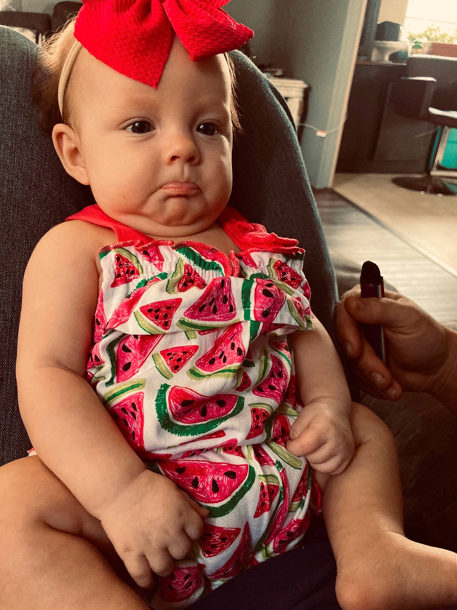 Lillie joined the competition — help win amazing prizes! arm, baby_toddler_clothing, cheek, chin, comfort, dress, eye, facial_expression, finger, hairstyle, hand, headwear, human_body, iris, lip, mouth, neck, person, photograph, skin