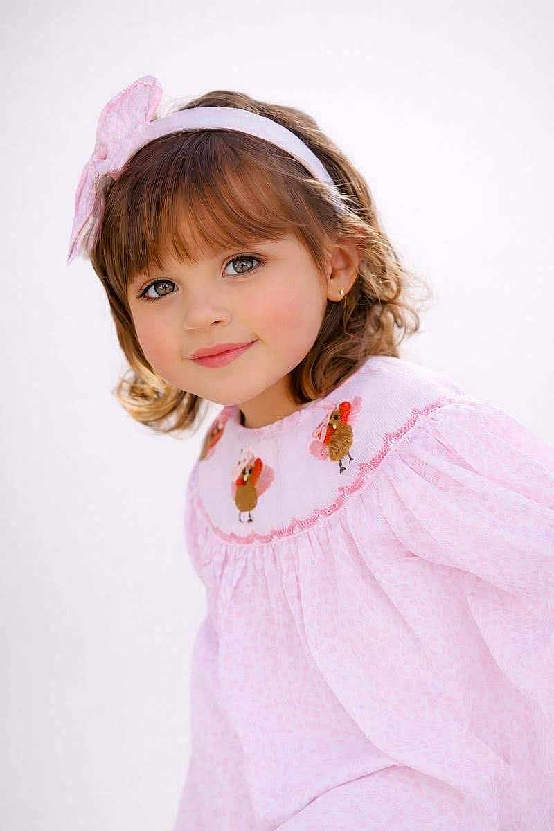 Brylee Wryn joined the competition — help win amazing prizes! child, girl, portrait, smiling, pink_dress, headband, bow, curly_hair, cute, face, eyes, fashion, childhood, innocence, studio, soft_light, embroidery, long_sleeve, pastel, happy