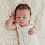 Ethan participe au concours pour gagner de l'argent avec cette photo : baby, sleeping, infant, knitted_outfit, blanket, soft_texture, peaceful, cozy, closeup, portrait, child, newborn, resting, cute, tiny_hand, indoors, warm, calm, sleep, face