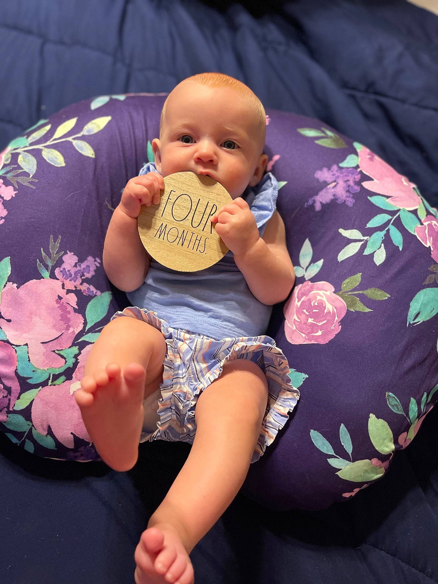 Haven is registered to the contest to win money with this photo: baby, baby_products, baby_toddler_clothing, child, comfort, finger, foot, fun, happy, human_leg, joint, knee, lap, nail, person, pink, purple, sitting, skin, thigh