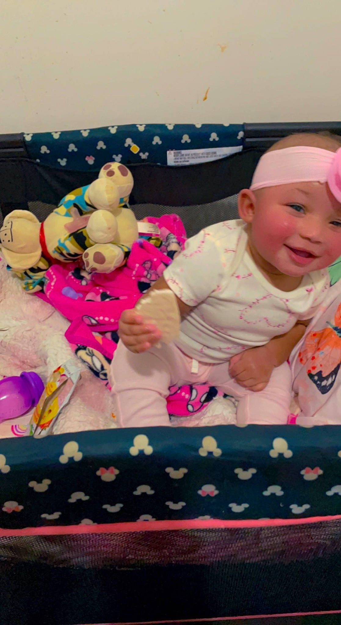 Jordyn joined the competition — help win amazing prizes! baby, baby_products, baby_toddler_clothing, cap, child, comfort, event, happy, headwear, linens, magenta, pattern, person, pink, sleeve, smile, stuffed_toy, teddy_bear, textile, toddler