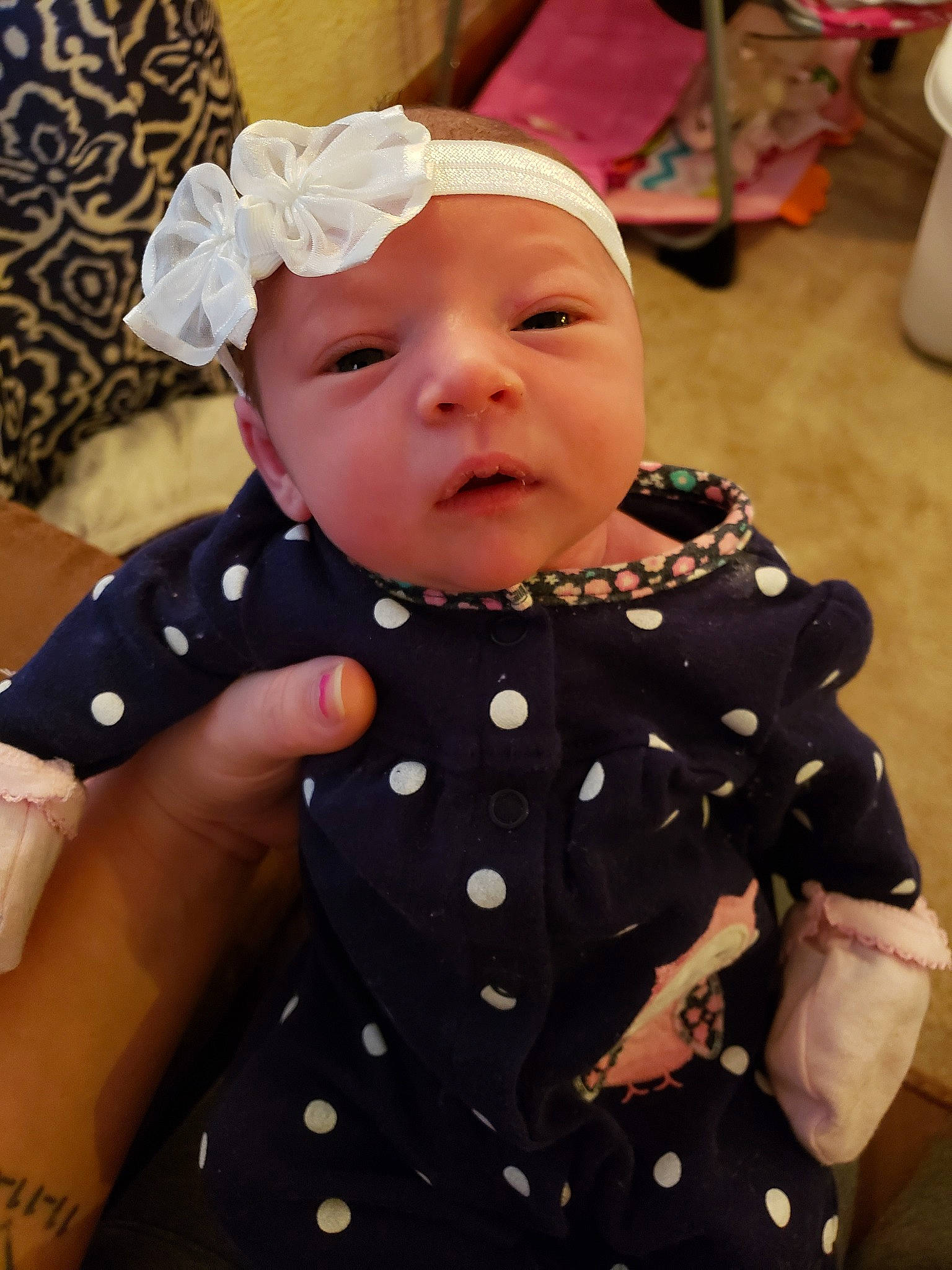 Kaleigh joined the competition — help win amazing prizes! baby, baby_toddler_clothing, cheek, child, design, headgear, headwear, pattern, person, polka_dot, toddler