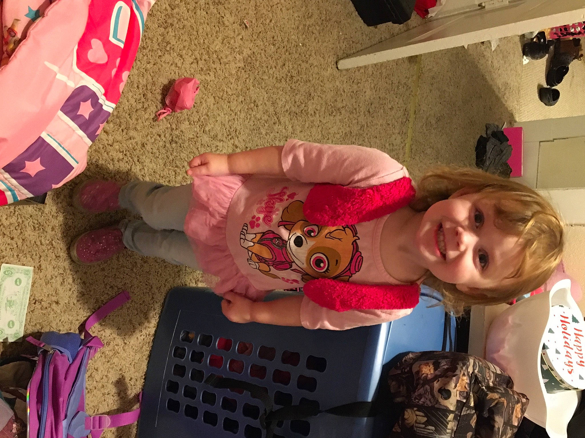 Aubree joined the competition — help win amazing prizes! child, event, flooring, foot, fun, happy, human_body, human_leg, joint, joy, leg, luggage_and_bags, organ, person, photograph, pink, smile, snapshot, sock, thigh