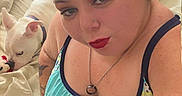 Galen Erso joined the competition — help win amazing prizes! bed, blanket, casual, clothing, clutter, dog, dresser, face, furniture, hair_bun, indoor, jewelry, makeup, nose_ring, pet, relaxed, selfie, shorts, tattoo, woman