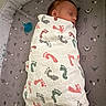 Eva is registered to the contest to win money with this photo: newborn, baby, swaddled, blanket, footprints, sleeping, crib, pacifier, infant, patterned, grey, soft, resting, peaceful, cute, child, indoors, portrait, cozy, sleep