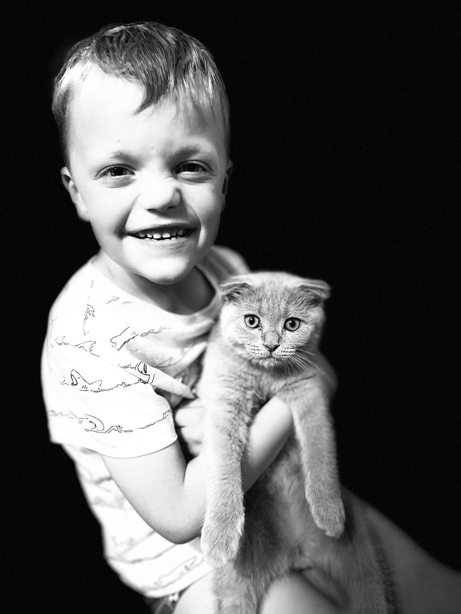 Patoche participe au concours pour gagner de l'argent avec cette photo : black_and_white, carnivore, cat, domestic_short_haired_cat, fawn, felidae, finger, flash_photography, fur, gesture, happy, monochrome, monochrome_photography, sleeve, small_to_medium_sized_cats, smile, snout, style, toddler, whiskers