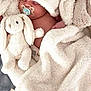 baby, sleeping, blanket, hood, pacifier, stuffed_animal, bunny, soft_texture, white, cute, cozy, infant, child, wrapped, nap, comfort, plush, adorable, peaceful, toddler