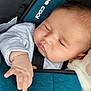 baby, sleeping, car_seat, bracelet, hand, infant, blanket, closeup, peaceful, child, person, cute, soft, resting, indoors, clothing, head, face, newborn, comfort