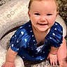 Rosealeine is registered to the contest to win money with this photo: baby, bare_arms, bare_feet, blue_dress, chair, child, close_up, cushion, face, hands, happy, home, indoor, infant, patterned_background, photography, polka_dots, portrait, sitting, smiling
