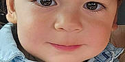 Ethan joined the competition — help win amazing prizes! toddler, child, face, portrait, denim_shirt, smile, eyes, hair, skin, button, clothing, person, cute, baby, young_child, indoors, seat, car_interior, casual, close_up