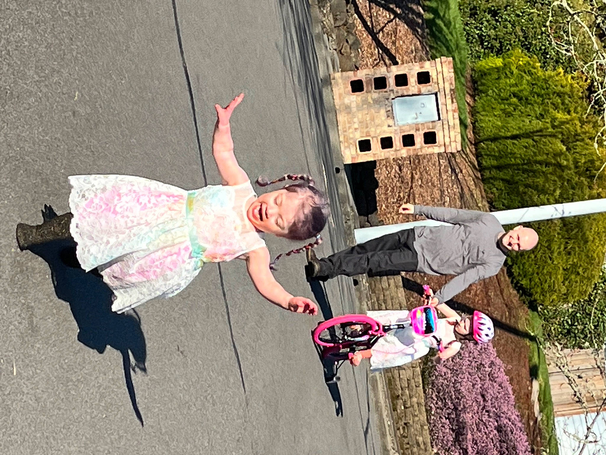 Paisley is registered to the contest to win money with this photo: adventure, arm, boot, child, climbing_harness, fun, grass, happy, headwear, joy, leg, leisure, line, person, pink, plant, recreation, rope, soil, sport_climbing