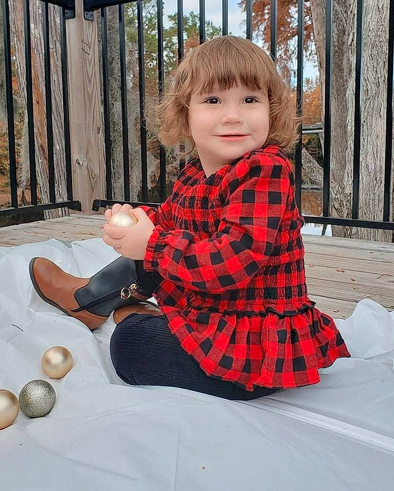 Aleaha joined the competition — help win amazing prizes! baby, baby_toddler_clothing, child, comfort, fun, jacket, joy, leisure, outerwear, pattern, person, plaid, recreation, sitting, sky, sleeve, smile, street_fashion, tartan, toddler